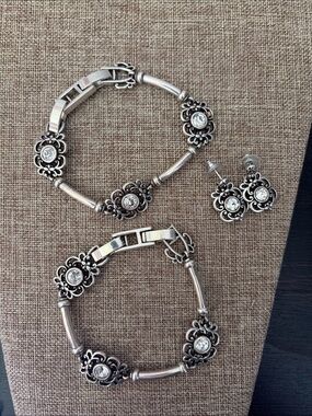 Rare Retired Brighton Crystal 2 Bracelet Set And  Earrings-0119
